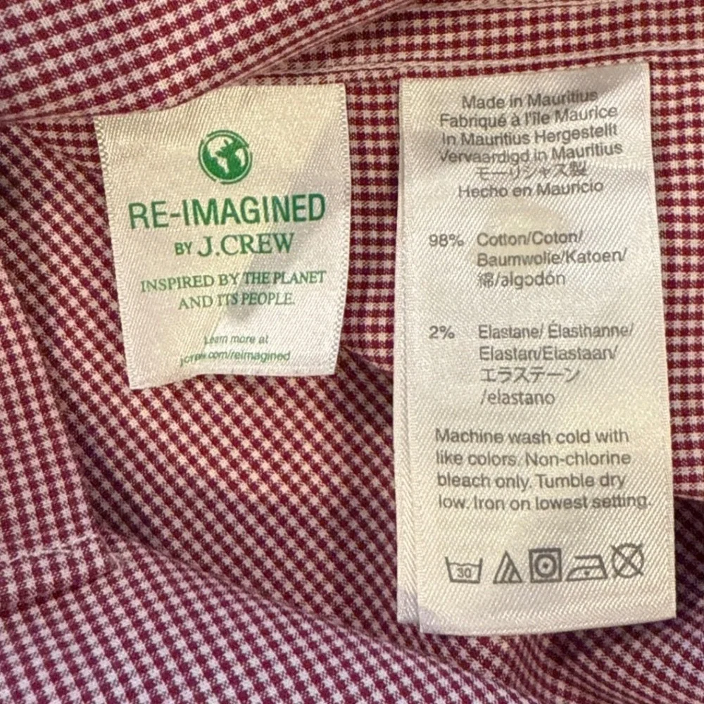 J.Crew Flex Washed Men's Large Slim Fit Red White Gingham Shirt L/S Work Preppy